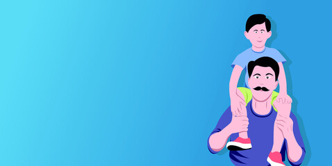 Happy Father's Day. A man with a daughter on his shoulders. Father's Day greeting card, banner concept