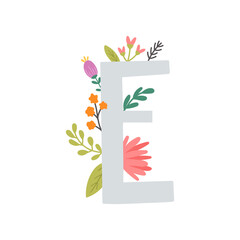 vector image of letter e and flowers