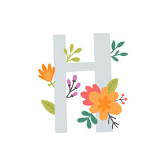 vector image of letter h and flowers