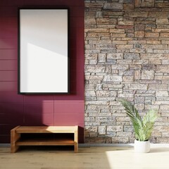 Fototapeta premium Blank Frame Hanging On The Wall, Indoor Plant 3d Rendering