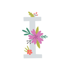 vector image of letter i and flowers