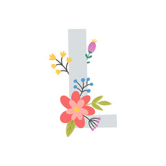 vector image of letter l and flowers