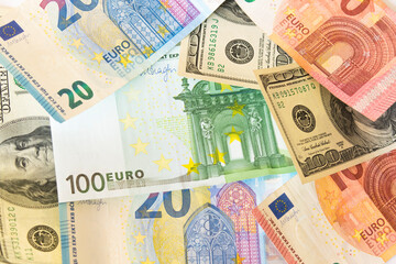 Background made of dollar and euro banknotes