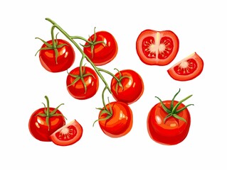 Set of tomatoes on a white background. Stock illustration.