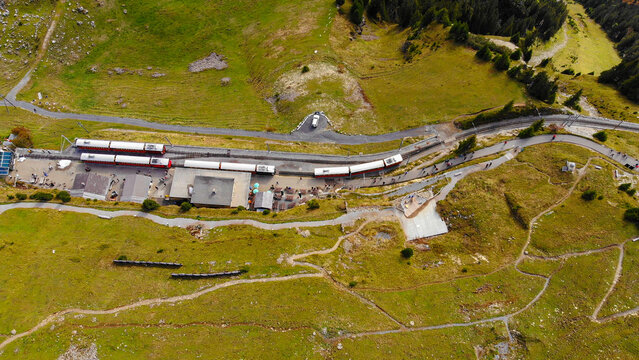 Famous cog railway on the mountain Schynige Platte in Switzerland - a popular tourist attraction