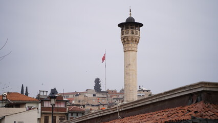 Fototapeta na wymiar Minaret of the Historical Mosque in the City Center