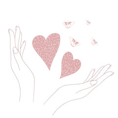 Woman's Hand holding hearts. St Valentines day.