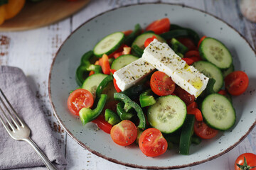 Traditional Greek salad on the plate