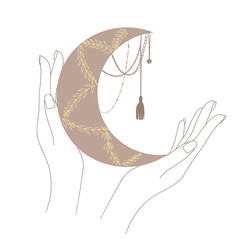 Woman's Hand holding moon.