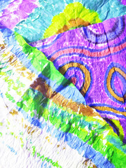 Bright Texture Background. Green Yellow Orange Violet Aquarelle Pattern.Watercolor Batik. Tie Dye Gradient. Multicolor Dirty Art Painting. Watercolor Creative Ethnic Funky Art. Matte Texture.
