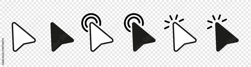 Fototapete Pointer cursor computer mouse click icon set. Clicking and pointing. Mouse pointer set. Arrow cursor. Pointer cursor line icons. Click cursor. Vector illustration.