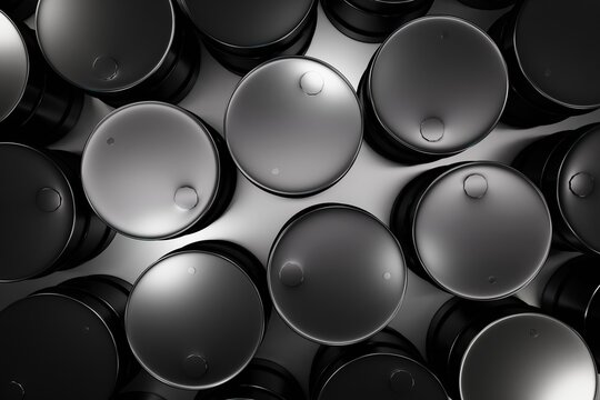 Black Glossy Oil Barrel, 3D Rendering, Abstract Business Background, Top View