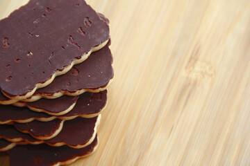 chocolate cookies on a wooden table. handmade chocolate dessert