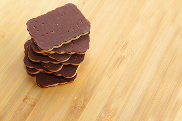 chocolate cookies on a wooden table. handmade chocolate dessert