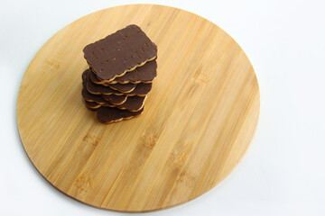 chocolate cookies on a wooden table. handmade chocolate dessert