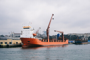 Fototapeta premium İstanbul, Turkey - March 2022: ships waiting in port. cargo ships in port. Selective focus