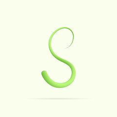 S letter made with green plant. Vector hand draw natural font for ecology logo, herbal elements, green concepts design etc.