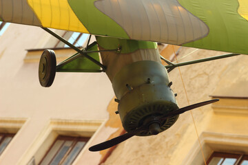 Propeller-driven airplane model in Lublin Old Town, Poland