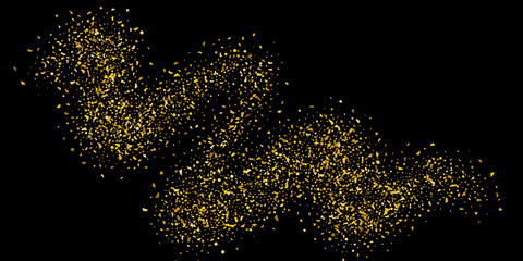 Obraz premium Golden glitter confetti on a black background. Illustration of a drop of shiny particles.