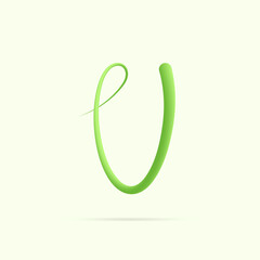 V letter made with green plant. Vector hand draw natural font for ecology logo, herbal elements, green concepts design etc.