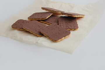 chocolate cookies on parchment paper. chocolate dessert