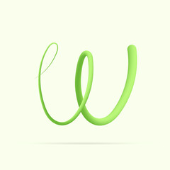 W letter made with green plant. Vector hand draw natural font for ecology logo, herbal elements, green concepts design etc.