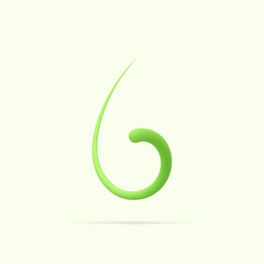 6 number made with green plant. Vector hand draw natural font for ecology logo, herbal elements, green concepts design etc.
