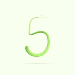 5 number made with green plant. Vector hand draw natural font for ecology logo, herbal elements, green concepts design etc.