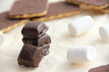 chocolate dessert. handmade chocolates on parchment paper