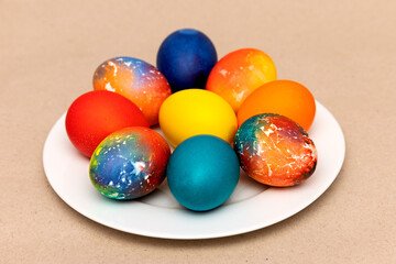 Easter eggs painted in different colors.