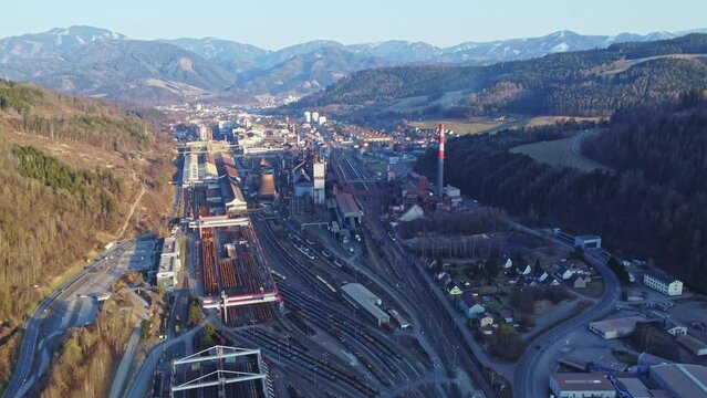 Aerial view of rail production facility in Leoben in Austria	
