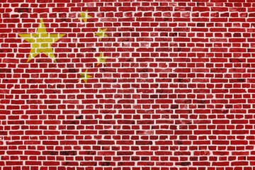 Fototapeta na wymiar Flag of China painted on a brick wall
