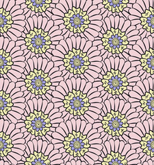 Chamomile floral seamless pattern. Indian mehndi style, hand drawing design. Cute background