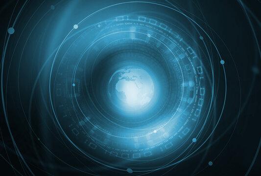 3d rendered digital world binary code blue background with data transmission effect