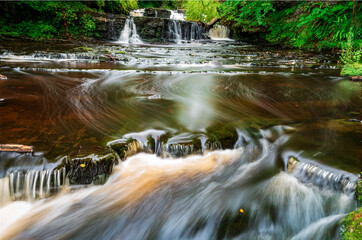 A long cascade, Lynn Falls, Caaf Water, Lynn Glen, Dalry, North Ayrshire, Scotland, UK