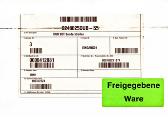 Sticker barcode paper black white and green, isolated on white background