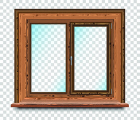 A double-leaf brown plastic window on a transparent background. Vector illustration