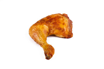Fresh roasted chicken leg quarters on white isolated background.