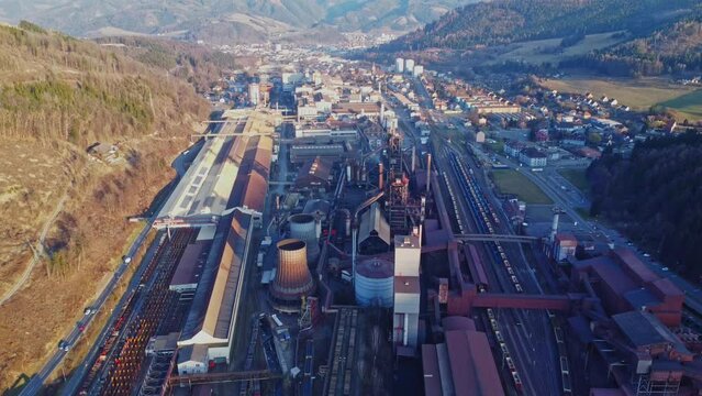 Aerial view of rail production facility in Leoben Donawitz in Austria
