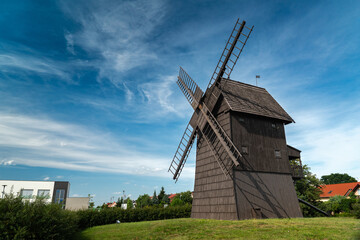 Fototapeta na wymiar Windmill in Rydzyna in Poland. Farming and countryside concept.