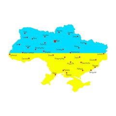Obraz premium Ukraine map in the color of blue and yellow traditional national flag, symbol of clear sky and ripe wheat or sunflower fields
