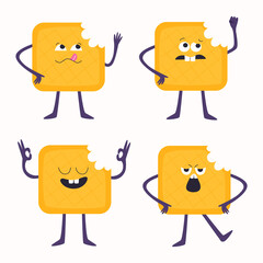 Set of cute Viennese waffles with different emotions. Vector illustration in cartoon style.