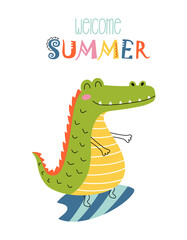 Naklejka premium vector illustration with cute crocodile in cartoon style
