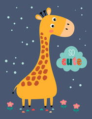 Fototapeta premium vector illustration with cute giraffe in cartoon style