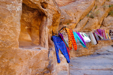 Closeup of cloths for sale for tourists in Petra Jordan
