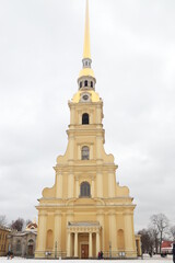 Russia, St. Petersburg, Peter and Paul Fortress, 2022. Peter and Paul Cathedral in winter.