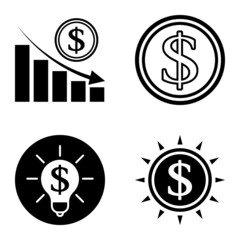 Dollar Flat Icon Set Isolated On White Background