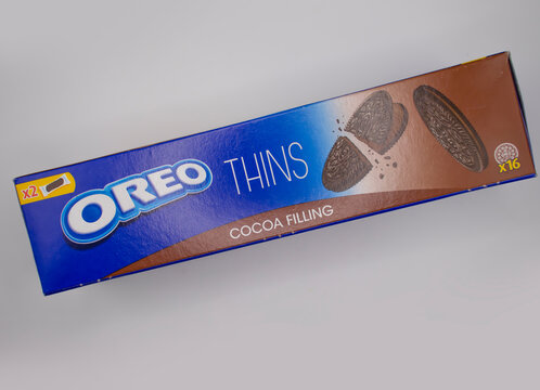March 27, 2022 Ukraine city Kyiv package of Nabisco Oreo chocolate sandwich cookies light background