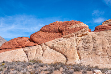 Las Vegas, Nevada, USA - February 23, 2010: Red Rock Canyon Conservation Area. Rounded egg-shaped...