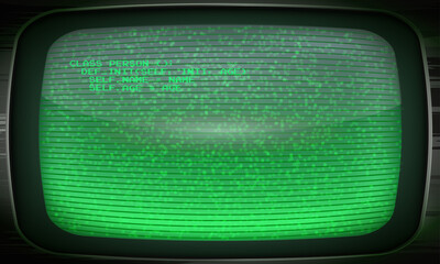 SIlver Old Green Computer Terminal Screen. Old Tv Green Widescreen Filter. Retro CRT Terminal Screen